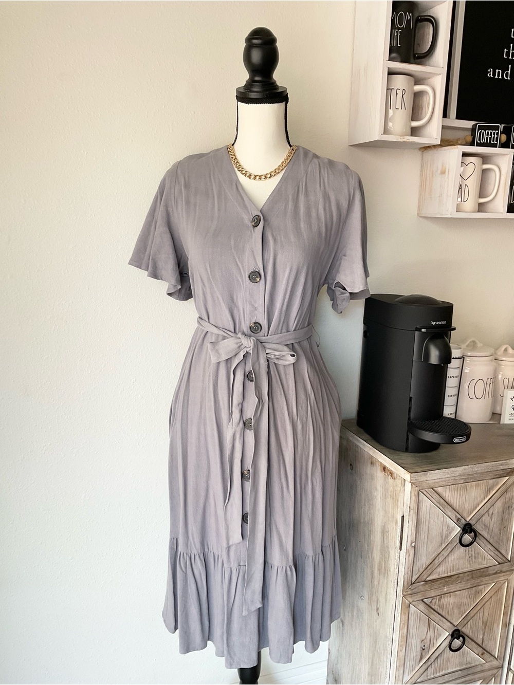 Ces Femme Gray Button-Front Dress